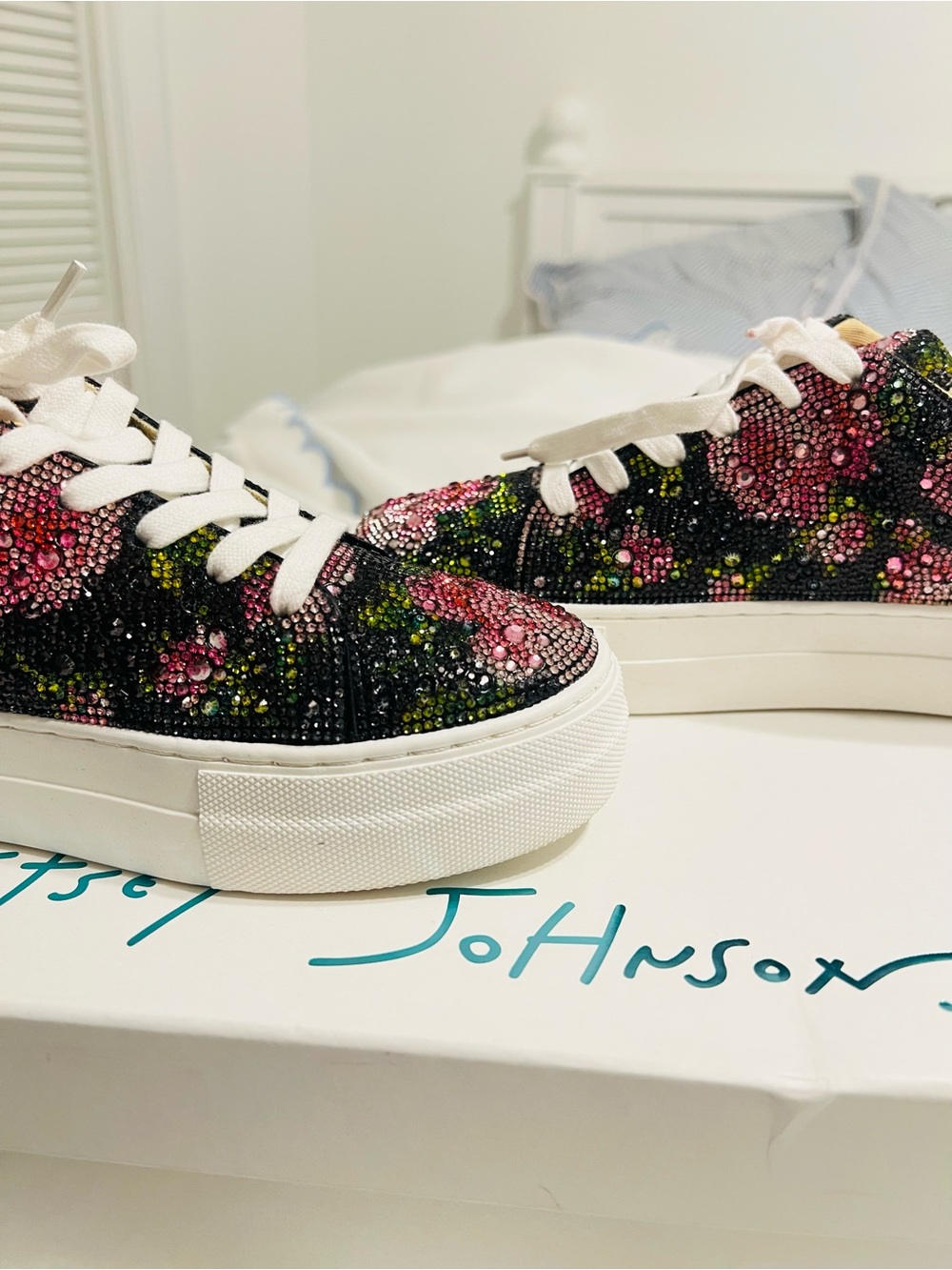 Betsey Johnson SB SINDEY Black Floral Crystal Platform Sneakers - Picture 10 of 13